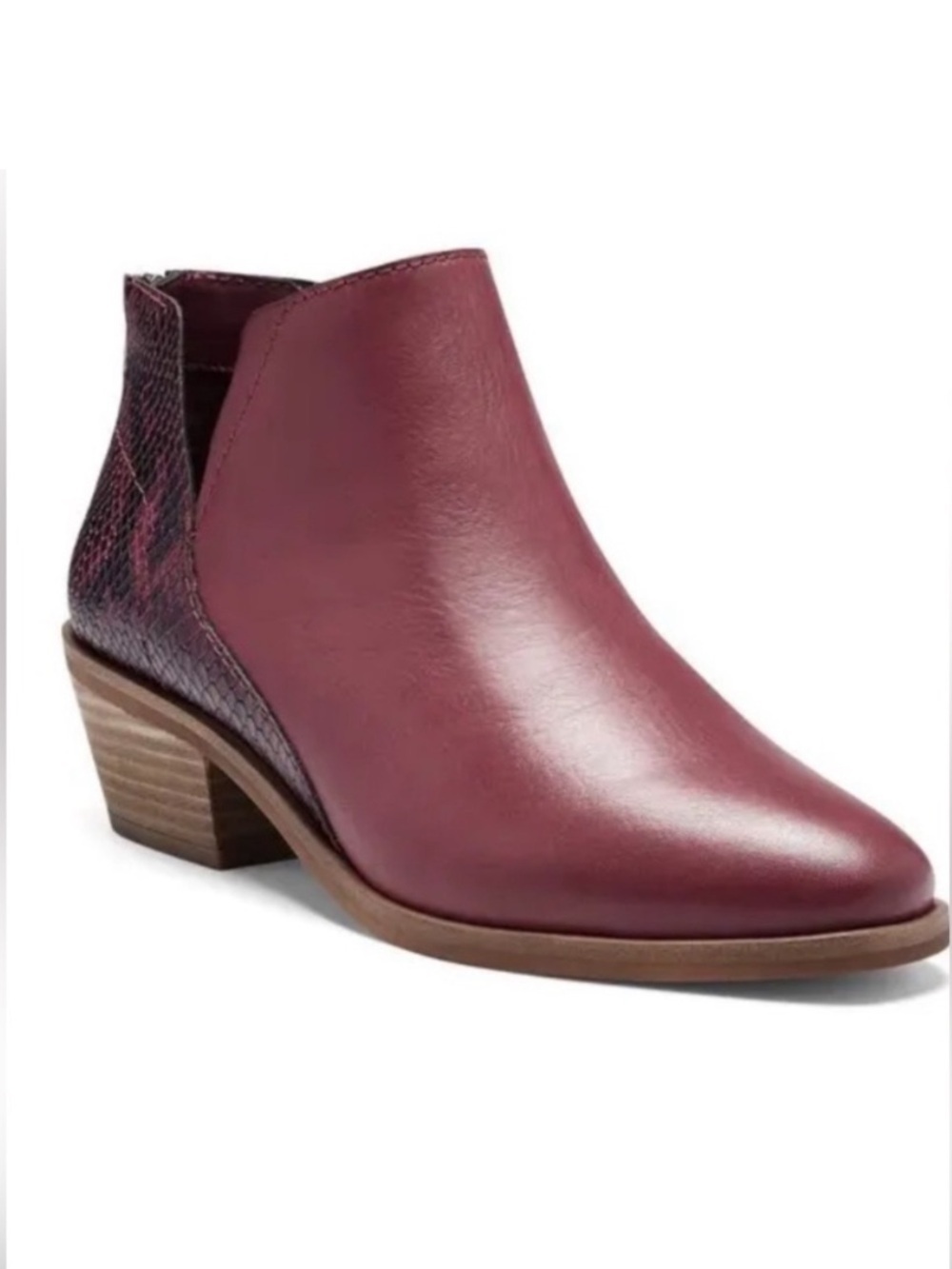 NEW Vince Camuto Abrinna Leather Ankle Bootie Boysenberry Burgundy Snake 8.5